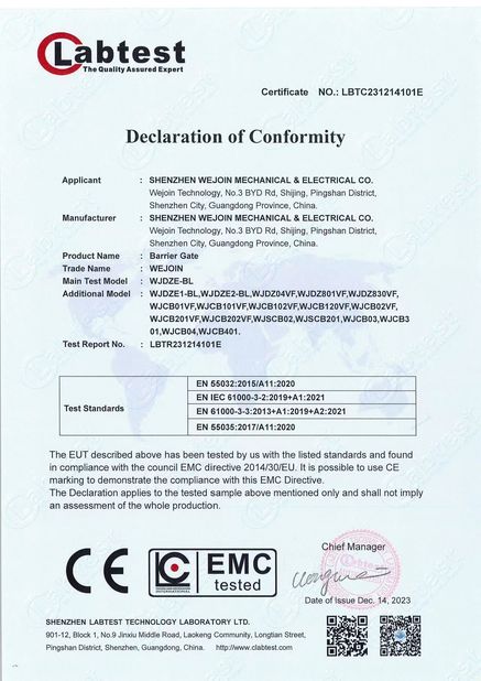 China Shenzhen Wejoin Mechanical & Electrical Co. certification